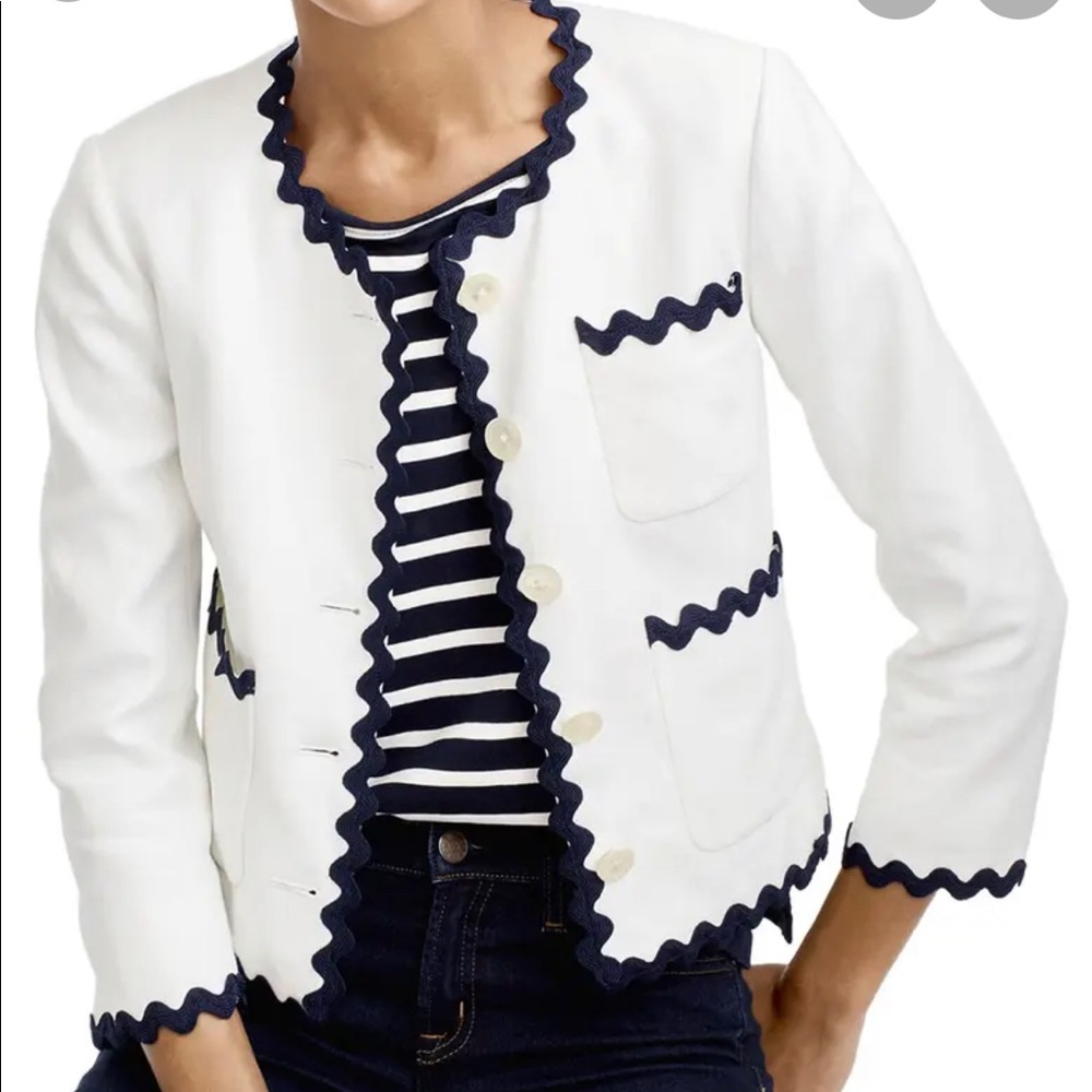 J crew linen blazer with rickrack trim NWOT